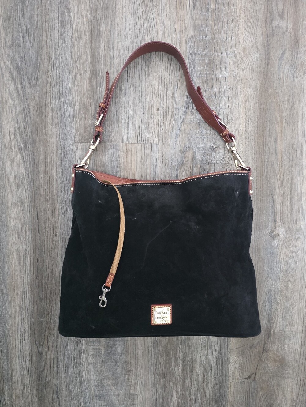 Vintage Rare Dooney & Bourke Black /Brown Suede Shoulder Bag - Picture 4 of 9